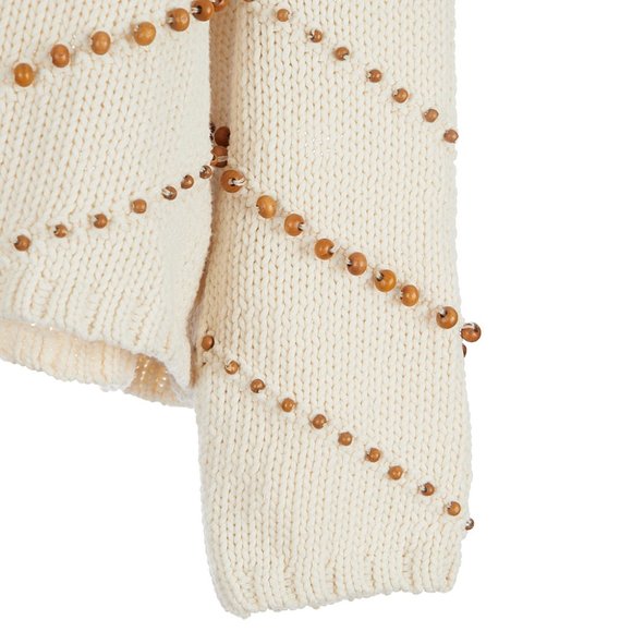ZARA Beaded Boho Cream Boxy Sweater Small - Picture 2 of 9